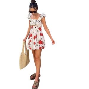 Free People Bom Bom White and Red Floral Polka Dot Mini Dress